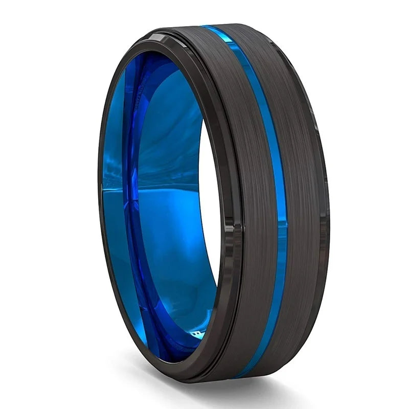 Fashion Men’s Silver Color Black Stainless Steel Ring Groove Multi-Faceted Ring For Men Women Engagement Ring Anniversary Gifts