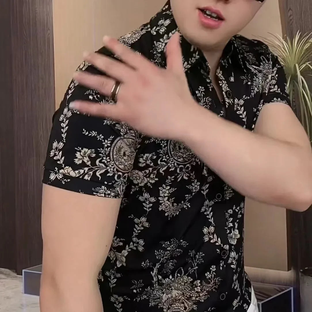 Men's Shirts Trendy and Fashionable Floral Short Sleeves