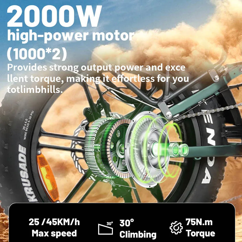 2000W 48V 20AH 20X4.0 Fat Tires, Aluminum Alloy Frame, Adult Electric Bicycle, Foldable, Hydraulic Brake
