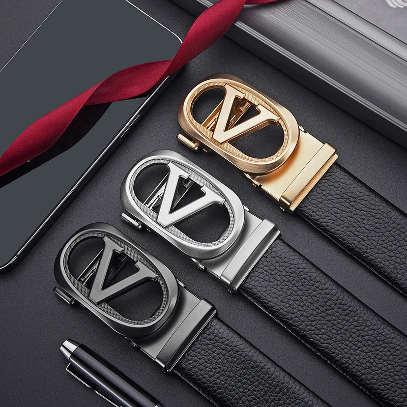 Belt, Men's Fashion, Student Automatic Buckle Leather Belt, Men's Business Casual Versatile Men's Pants Belt