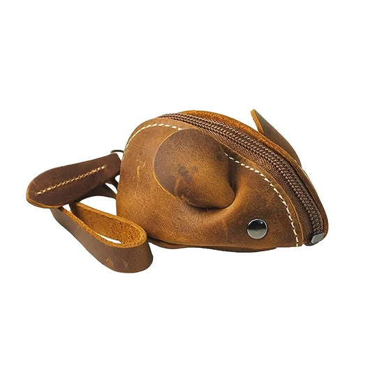 Cute Mini Mouse-Shaped Leather Wallet - Durable Brown, Zippered, Ideal for Men & Women, Perfect for Organizing Small Items