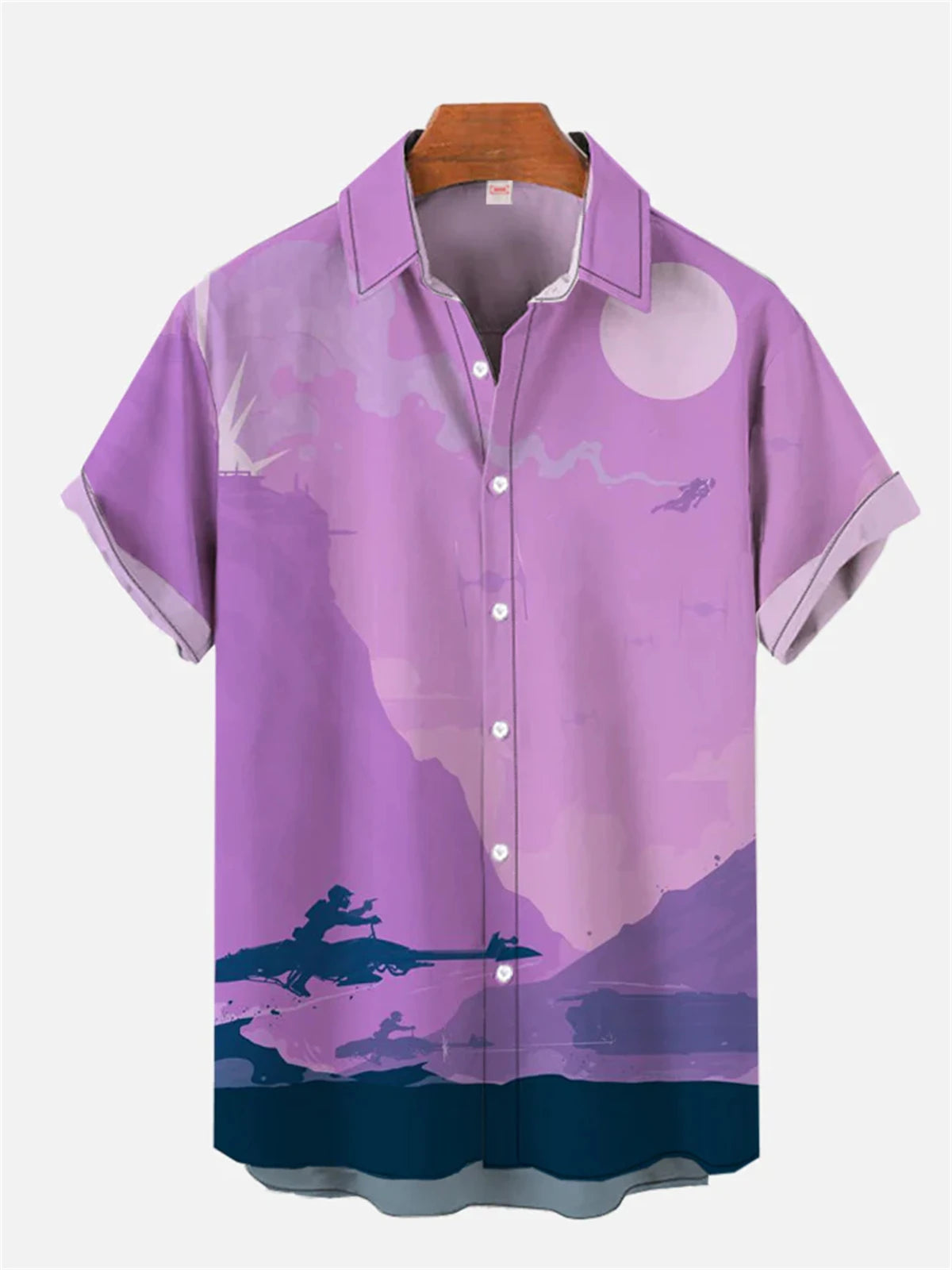 Men's shirt handsome mecha man print Hawaiian lapel top large size loose short-sleeved summer new style