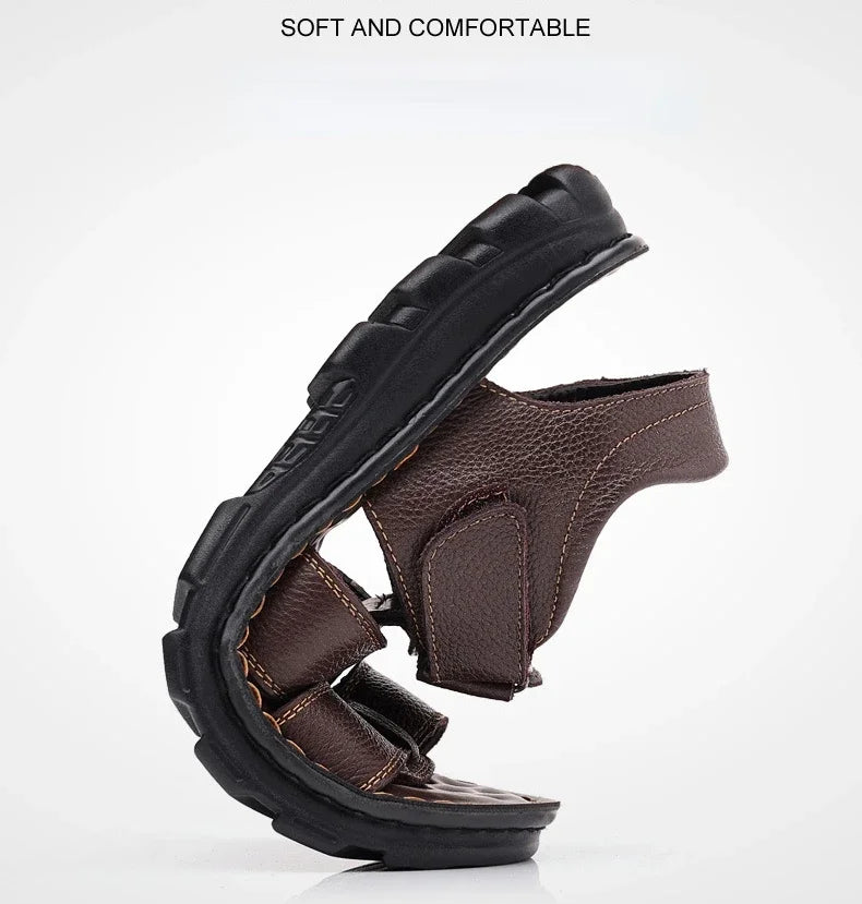 Genuine Leather Men Sandals High Quality Causal Shoes for Men Outdoor Non-slip Beach Shoes Fashion Designer Cowhide Men Slippers