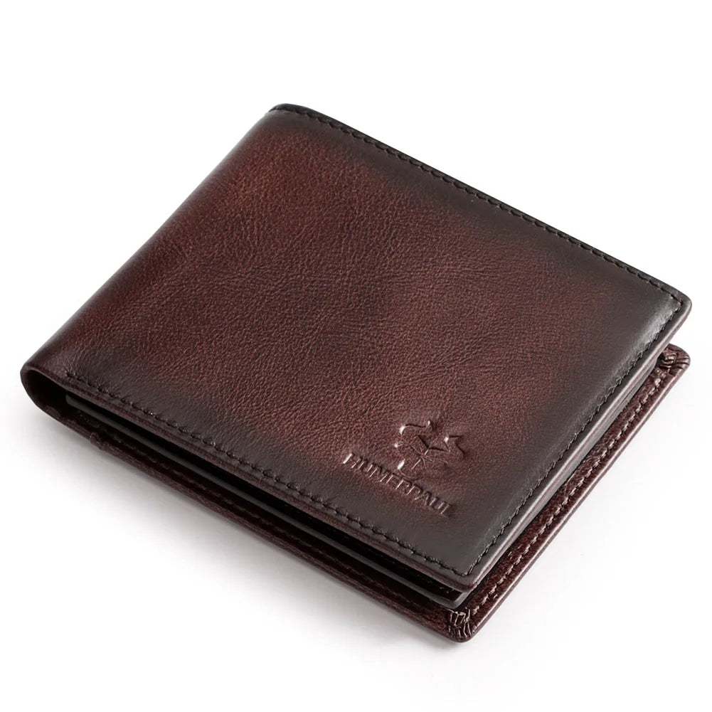 Handmade Wallet for Men Genuine Leather Credit Card Holder Purse with ID Window Short Male High Quality Cartera