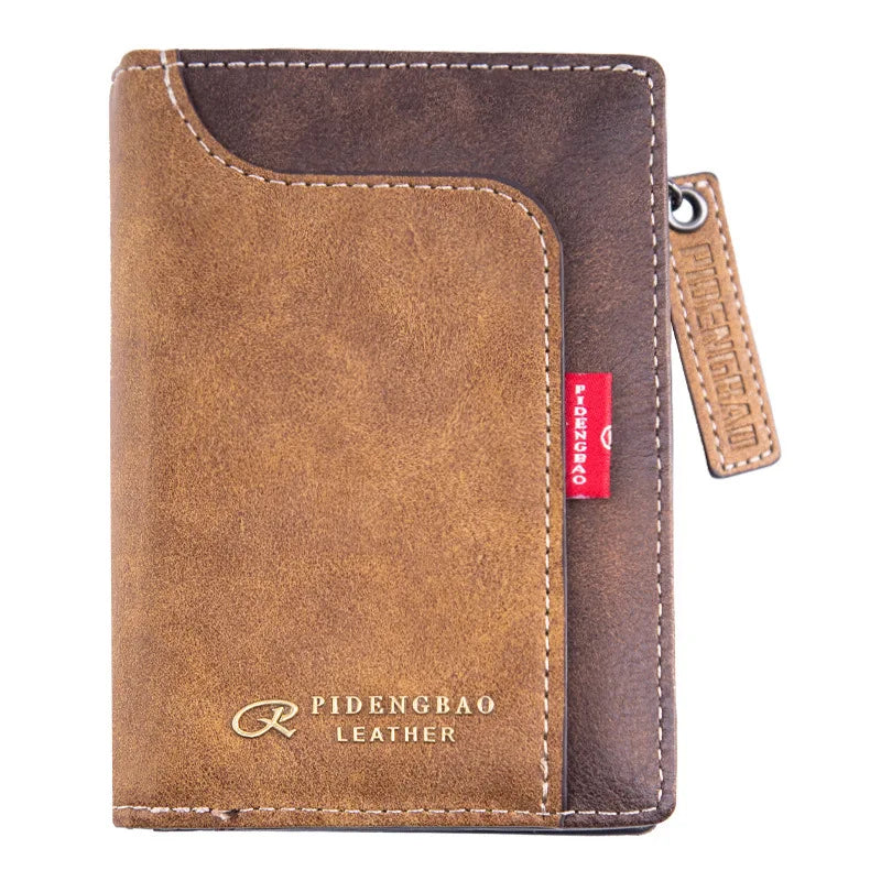 Trendy Wallet Men's PU Leather Male Short Zipper Simple Card Holder Soft Leather Money Clip Retro Coin Purse Gifts for Students