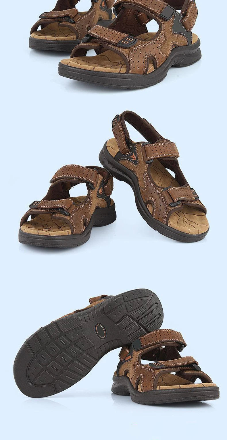 New Brand Classic Mens Sandals Summer Genuine Leather Sandals Men Outdoor Casual Lightweight Sandal Fashion Men Sneakers BigSize