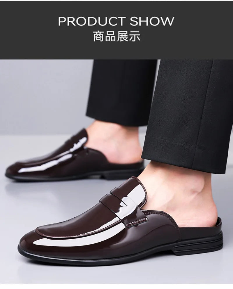 Brand Men's Shoes Luxury Leather Slippers Fashion Baotou Half Slippers for Men Business Dress Slippers Casual Loafers Man Shoes