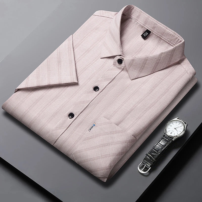 New Men's Business Casual Short Sleeved Printed Shirt with Wrinkle Resistance No Ironing Comfortable All Season Versatile Top