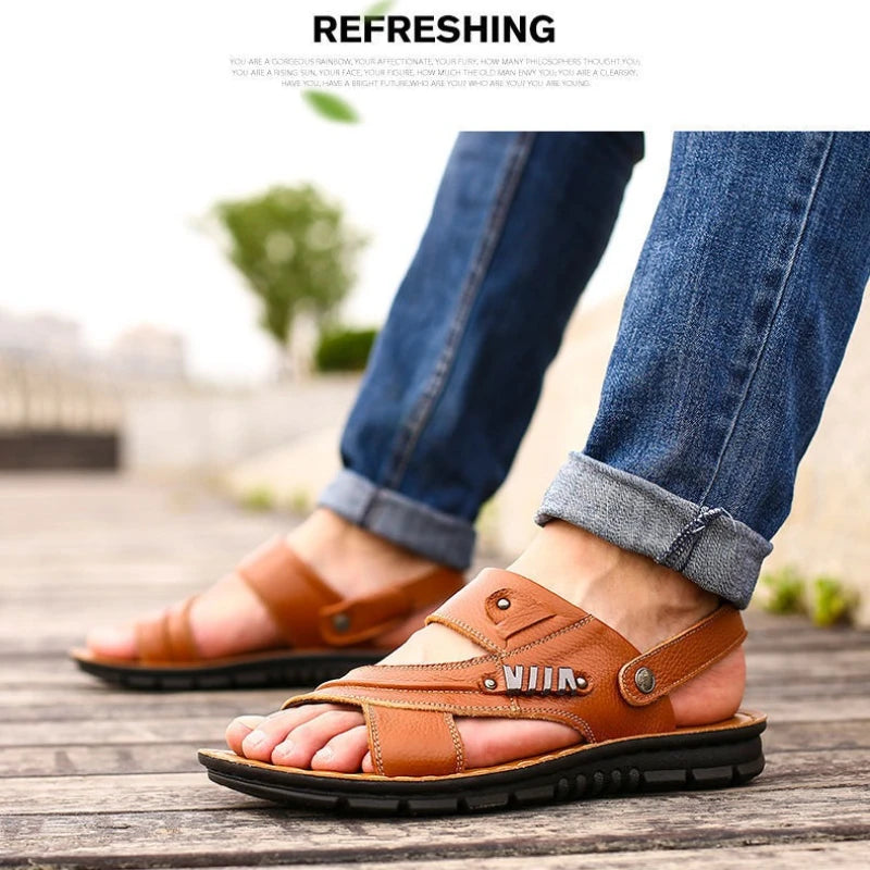 Men's Sandals Fashion Casual Leather Sandals Outdoor Non Slip Trekking Sandalias Summer New Beach Shoes for Man Designer Slipper