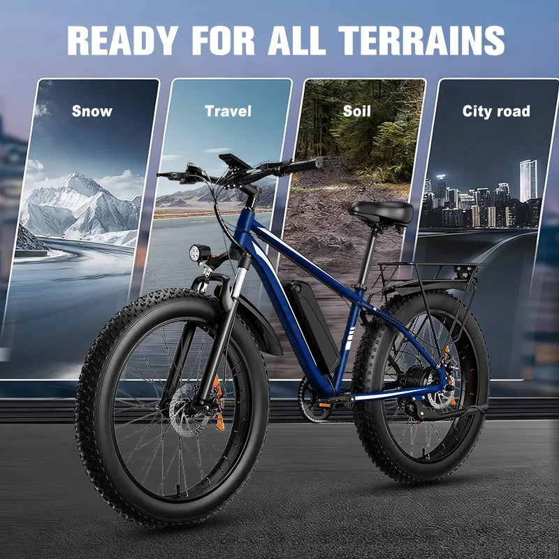 US Stock1000W Electric Bicycle 48V 15AH E Bike 26" Fat Tire Mountain 31mph Black Colour For Adult