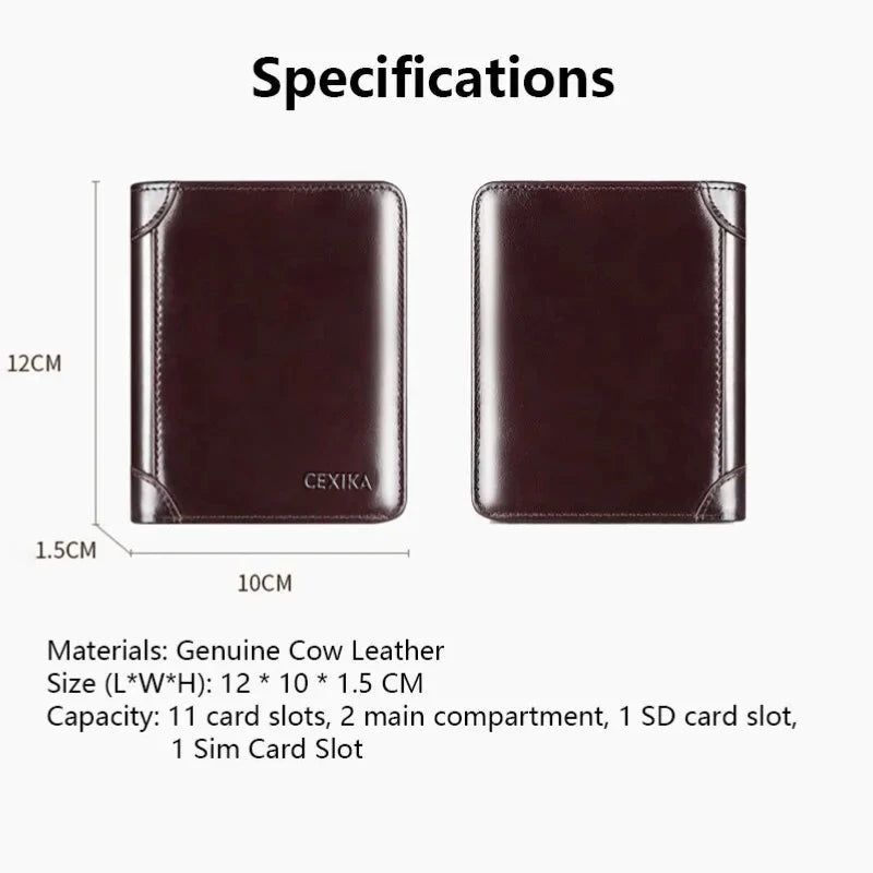 Genuine Leather Wallet for Men with RFID Trifold Business Short Small Cowskin Purse with ID Window and Credit Card Holder