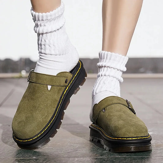 2026 Men's Slippers Fashion Big Leather Casual Slippers Summer Half Slippers for Men Non Slip Beach Shoes Classic Clogs Shoes