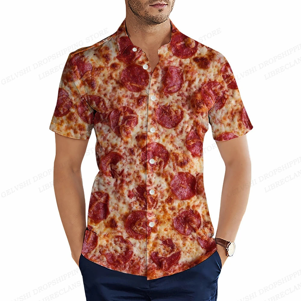 Foods Sausage Shirts Men Women Fashion Shirts Hawaiian Casual Beach Blouse Cuba Camisa Turn Down Collar Funny Chips Shirt Boy