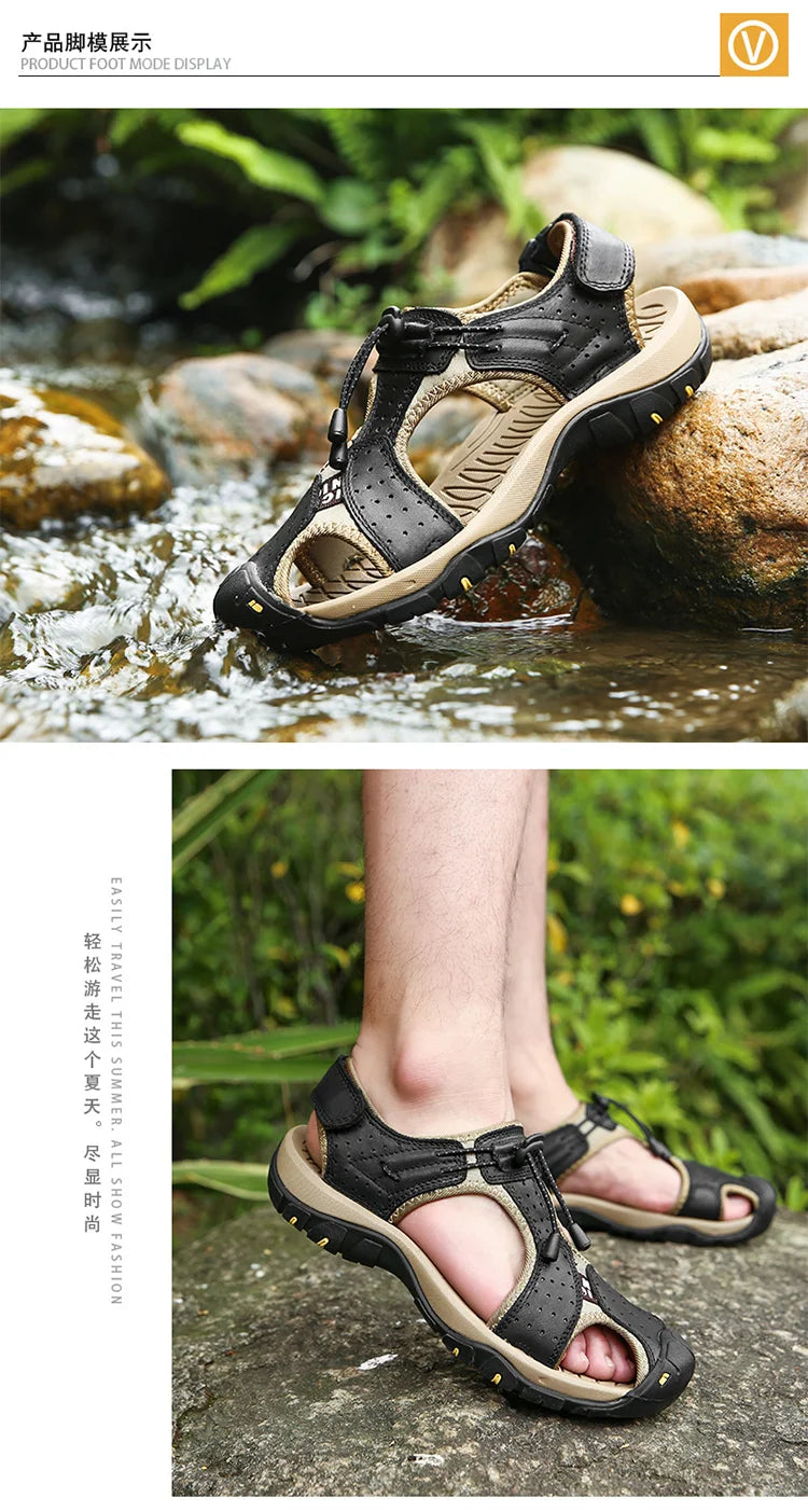 Summer Hiking Sandals for Men Quick Dry Outdoor Trail Walking Closed Toe Water Sandals Casual Lightweight Summer Beach Shoes