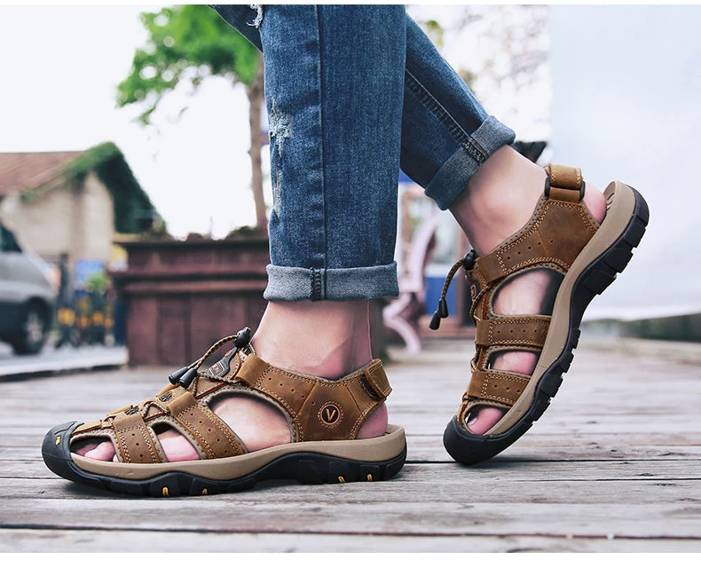 2025 Genuine Leather Men Shoes Summer New Large Size Men's Sandals Men Sandals Fashion Sandals Slippers Big Size 38-47