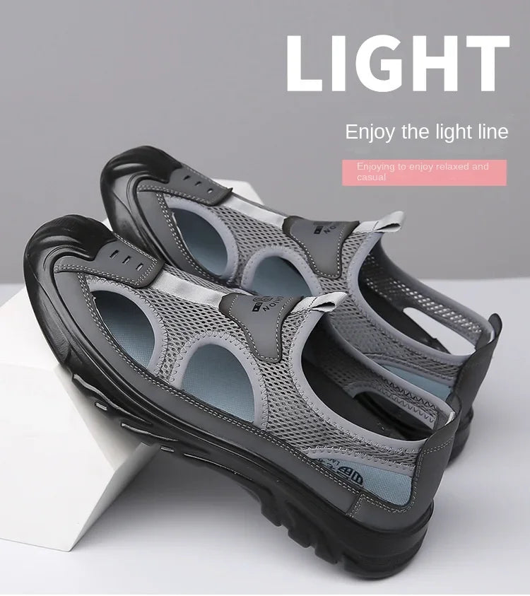 2025 Summer Beach Sandals for Men New Hollow Men's Sandals Outdoor Breathable Mens Bag Head Mesh Casual Shoes Zapatillas Hombre