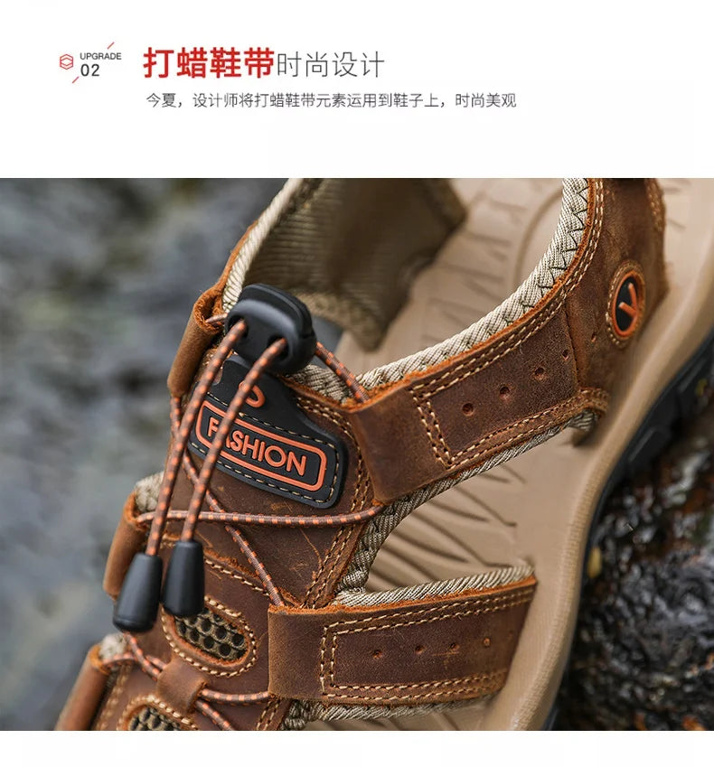 Summer Men Sandals Genuine Leather Mens Casual Shoes Outdoor Men Leather Sandals for Men Beach Shoes Roman Shoes Plus Size 38-48