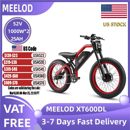 MEELOD XT600DL  Adult E-bike 26-inch Fat Tire E-Mountain bike 1000W*2 motor  52V25Ah battery commute Electric Bike