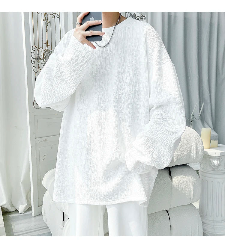 Men's High Street Long Sleeve T-Shirt - Trendy Casual Top Loose Fit Comfortable Wear, Modern Minimalist Style, Everyday Essentia