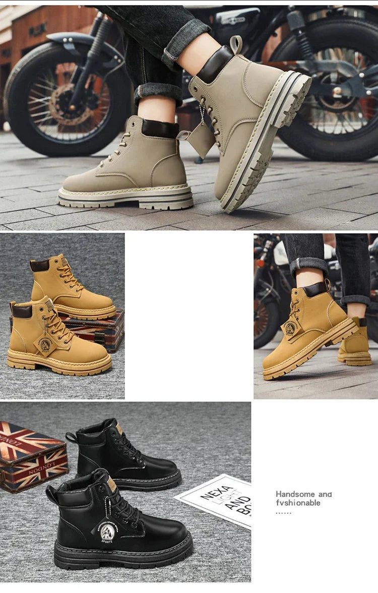 Men's Footwear Resistant Waterproof High-top Motorcycle Boots Soft Bottom Work Clothes Anti-slip Yellow Boots Men Cowboy Boots