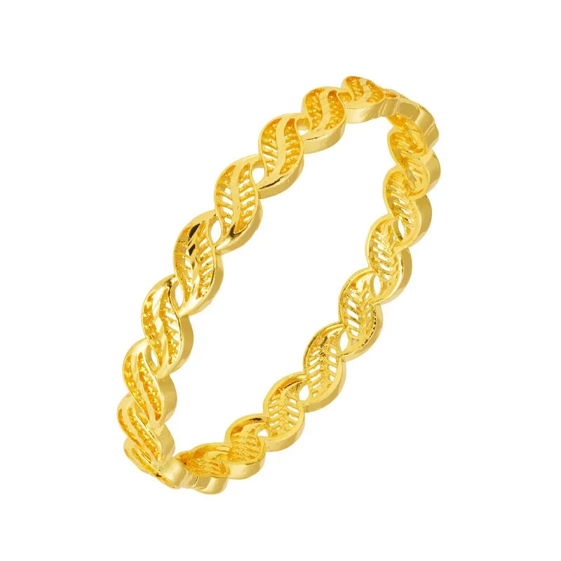 Goldpure Luxury 24K 9999 Pure Gold real gold Women's Leaf Bracelet Hollow Twist Buckle Bracelet
