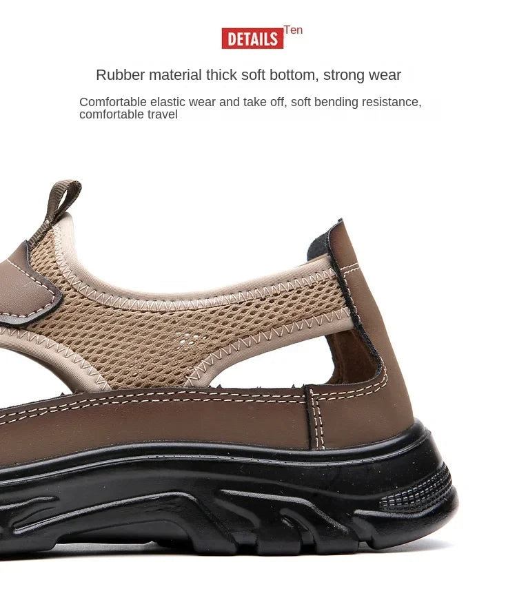 2025 Summer Beach Sandals for Men New Hollow Men's Sandals Outdoor Breathable Mens Bag Head Mesh Casual Shoes Zapatillas Hombre