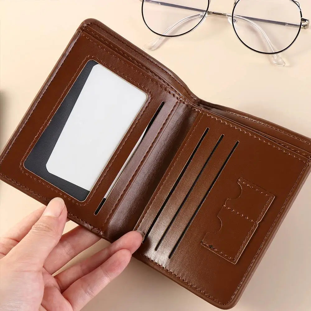 Leather 2 Fold Wallets Urban Recreational Style Soft Men's Short Wallet Multifunction Solid Color Male Leather Purse Shopping
