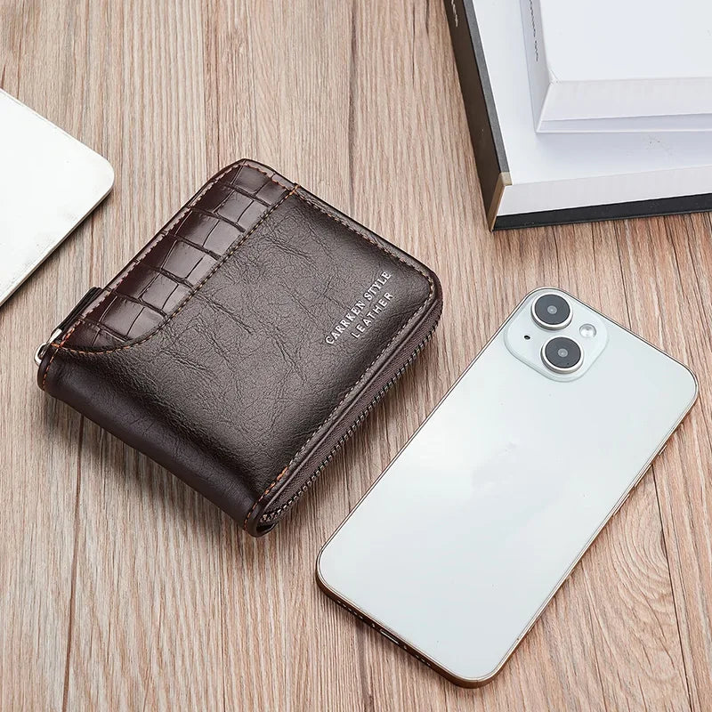 Leather Men's Wallet Luxury Mens Purse Male Zipper Card Holders With Coin Pocket Rfid Wallets Gifts For Men Money Bag