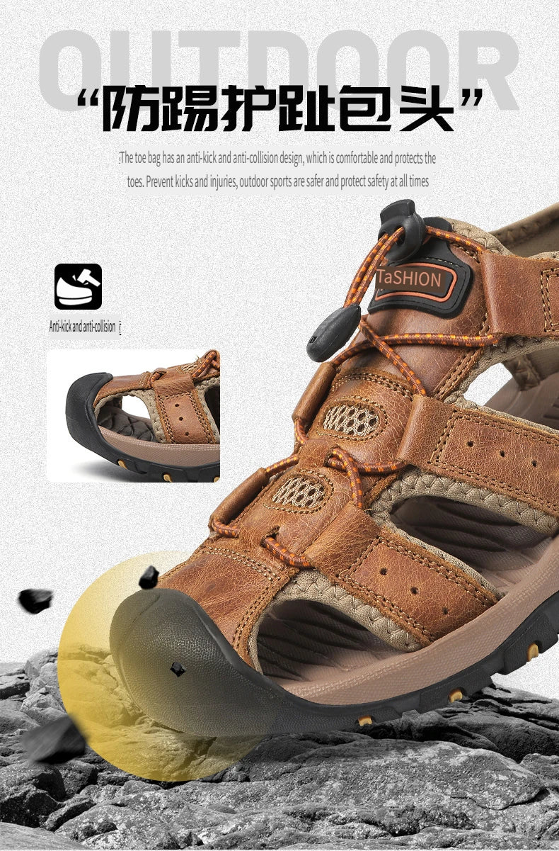 2025 Summer Men Sandals Leather Mens Casual Shoes Breathable Outdoor Sandals for Men Beach Shoes Slippers Fashion Roman Shoes