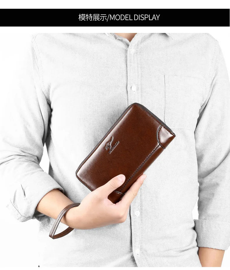 High Quality Pu Leather Wallet Men's Long Zipper Wallet for Men RFID Blocking Business Clutch Bag Credit Card Holder Man Purse