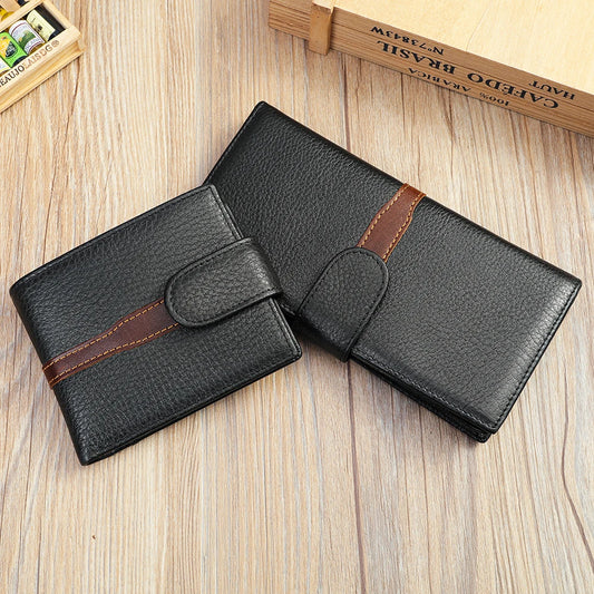 Business Leather Wallet for ID Porte Cartes Card Case Paper Money Photo Ticket Slots Passport Cover Snap Long Short Male Wallet