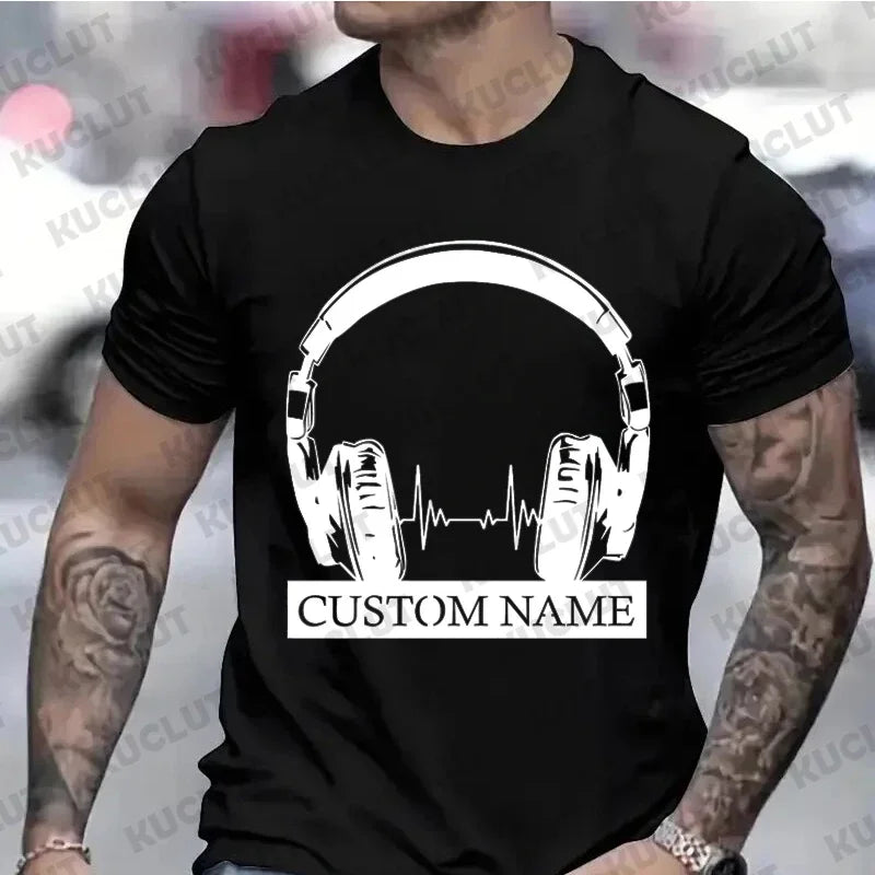 Custom T-shirts for Men Women Clothing Personalized Headphones Print Men T Shirts Music Lovers Clothes DJ Club Name DIY Shirts