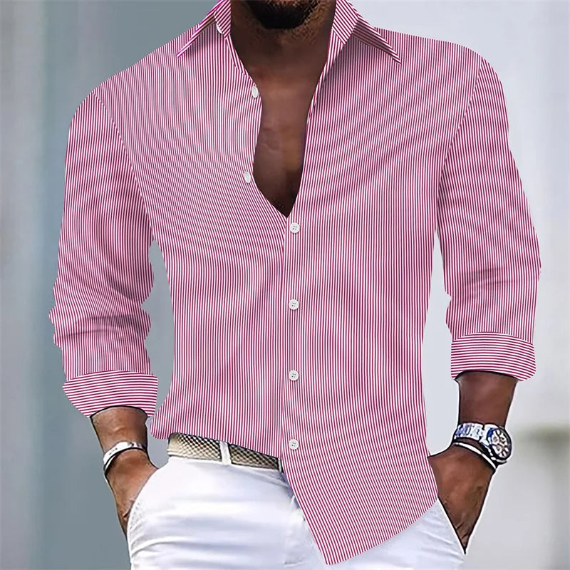 Men's Shirts Summer Shirts Casual Shirts Striped Shirts Button Lapel Black Pink Royal Blue Long Sleeves Holiday Everyday Wear