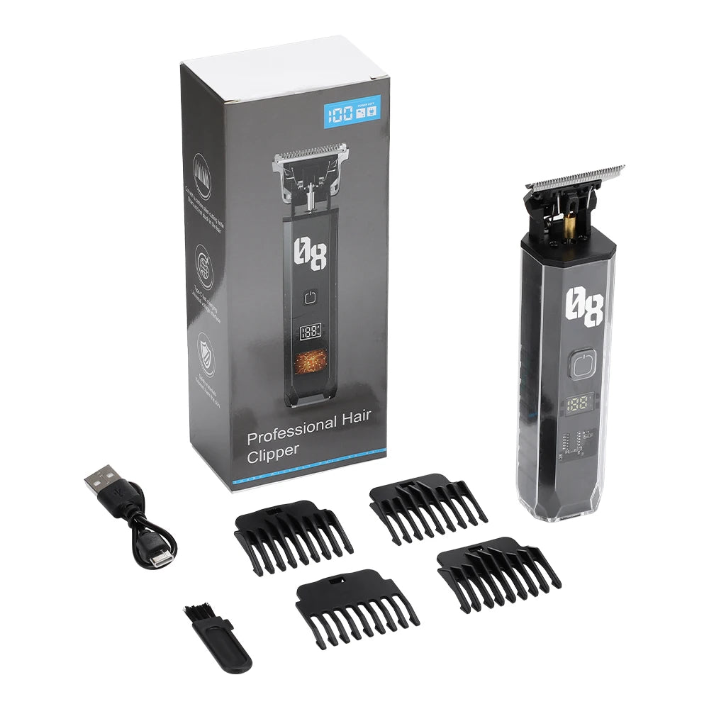 Men's Hair Clipper Cordless Hair Trimmer Beard Trimmer Rechargeable Hair Cutting Grooming Kit with LED Display Professional Barb