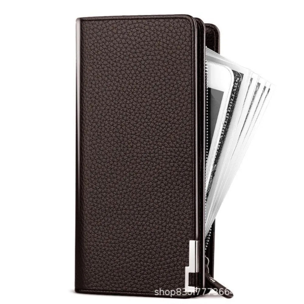 Men's Long Wallet Multi-card Slot Card Holder Business Wallet with Zipper Multi Functional PU Leather Coin Purse Man Gift