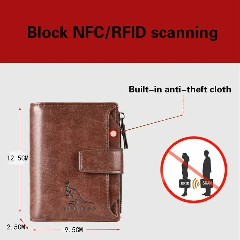 Leather Men’s Wallet Luxury Mens Purse Male Zipper Card Holders with Coin Pocket Rfid Wallets Gifts for Men Money Bag