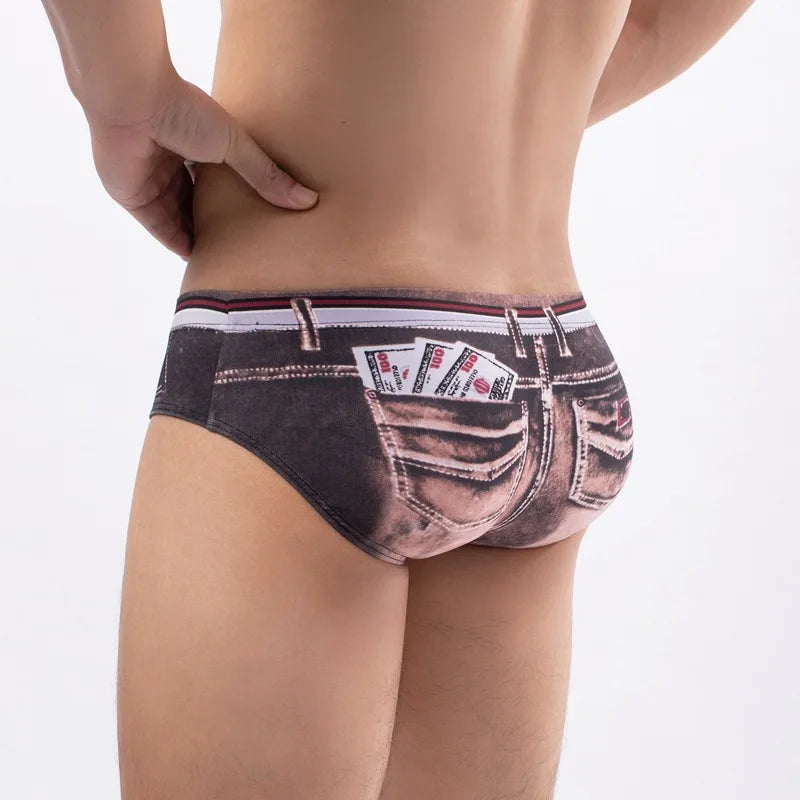 Brief Underwear Men Sexy Denim Short Boxers Men Boxers Man Underpants Breathable Pouch Jeans Printed Bikini Swimwear Male Young