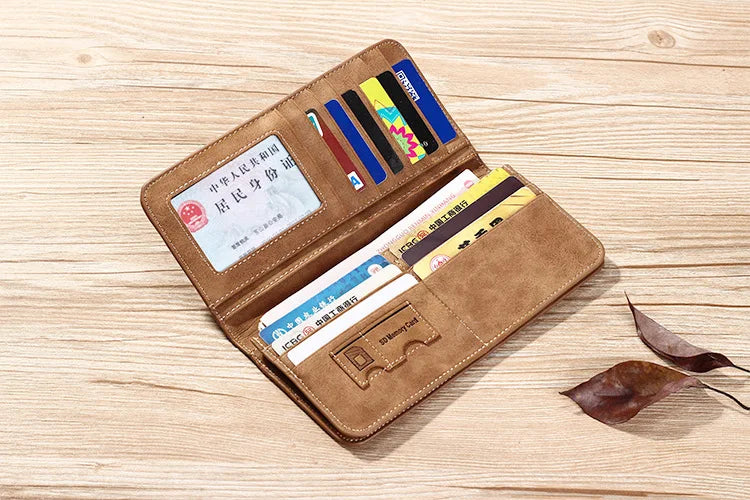 Long Men's Wallet Retro Casual Brand Wallet Korean Version Clutch Large Capacity Frosted Card Holder