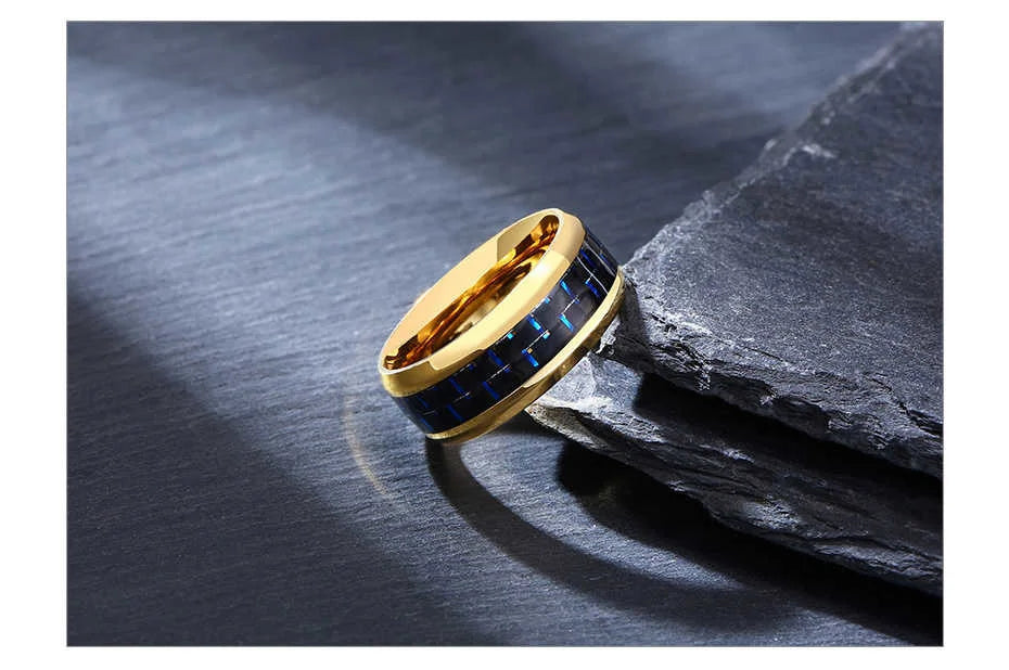 Vnox Customize Logo 8mm Men's Ring Carbon Fiber Wedding Band Personalized Simple Icon Image Meaningful Gift to Husband Dad