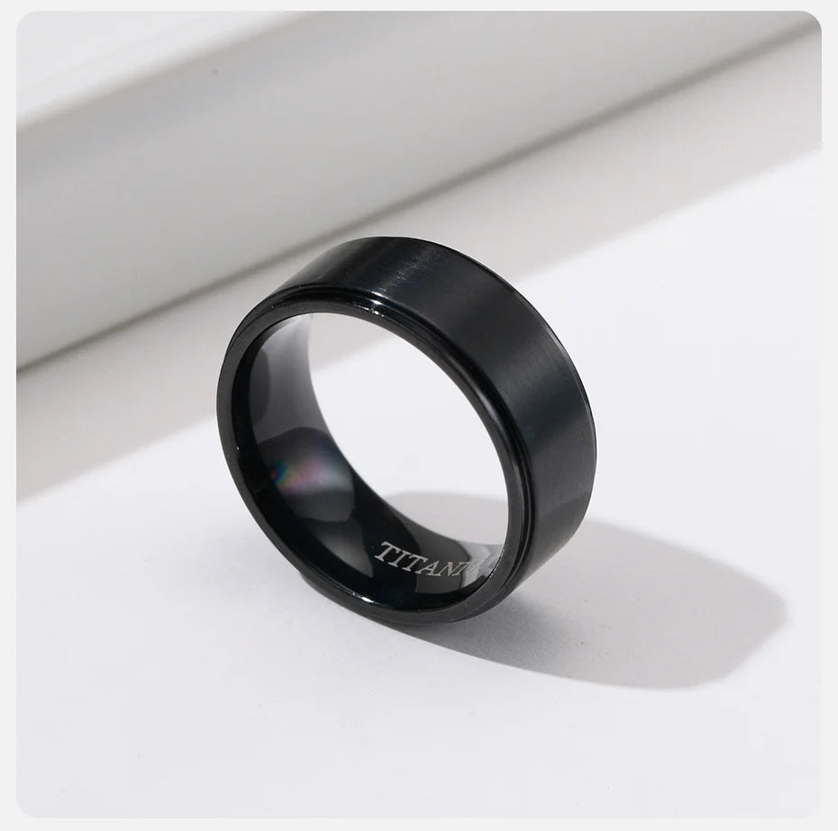 Vnox 8mm Black Titanium Ring for Men,Simple Matte Surface Wedding Band, US Size #7- #12