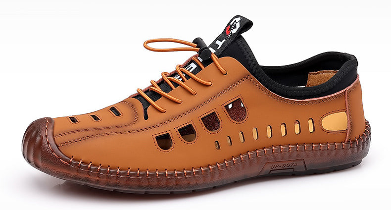 Men's Soft Leather 2024 Summer Men Leather Sandals Breathable Non-slip Cow Tendon Sole Casual Leather Shoes Outdoor Beach Shoes
