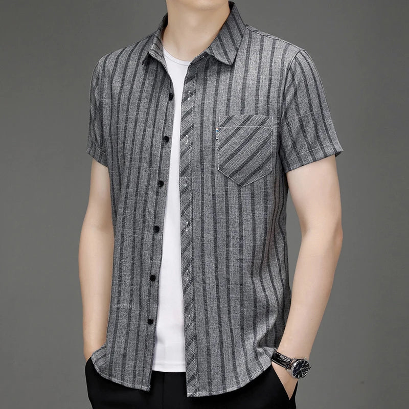New Men's Business Casual Short Sleeved Printed Shirt with Wrinkle Resistance No Ironing Comfortable All Season Versatile Top