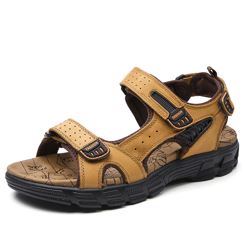 Men's shoes summer plus size shoes hollow soft bottom layer cowhide sandals casual sandals light outdoor beach shoes 38-46