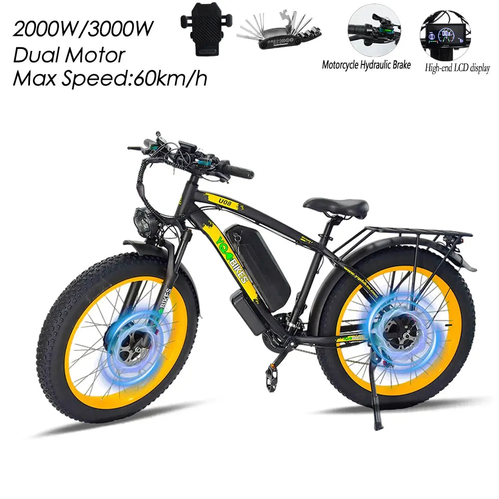 USA Fast Speed 3000W Electric Bike Dual Motor ebike 35-37 Mph Hydraulic Brake Electric Dirt Bike 26inch Fat Tire Mountain Biike