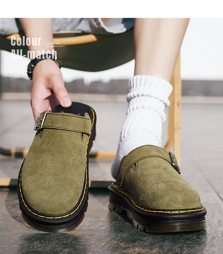 Summer Half Slippers for Men Non Slip Beach Shoes Classic Clogs Shoes Men's Slippers Fashion Big Leather Casual Slippers