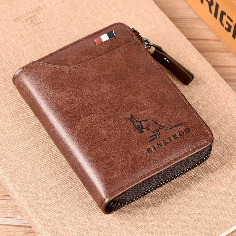 Leather Men’s Wallet Luxury Mens Purse Male Zipper Card Holders with Coin Pocket Rfid Wallets Gifts for Men Money Bag