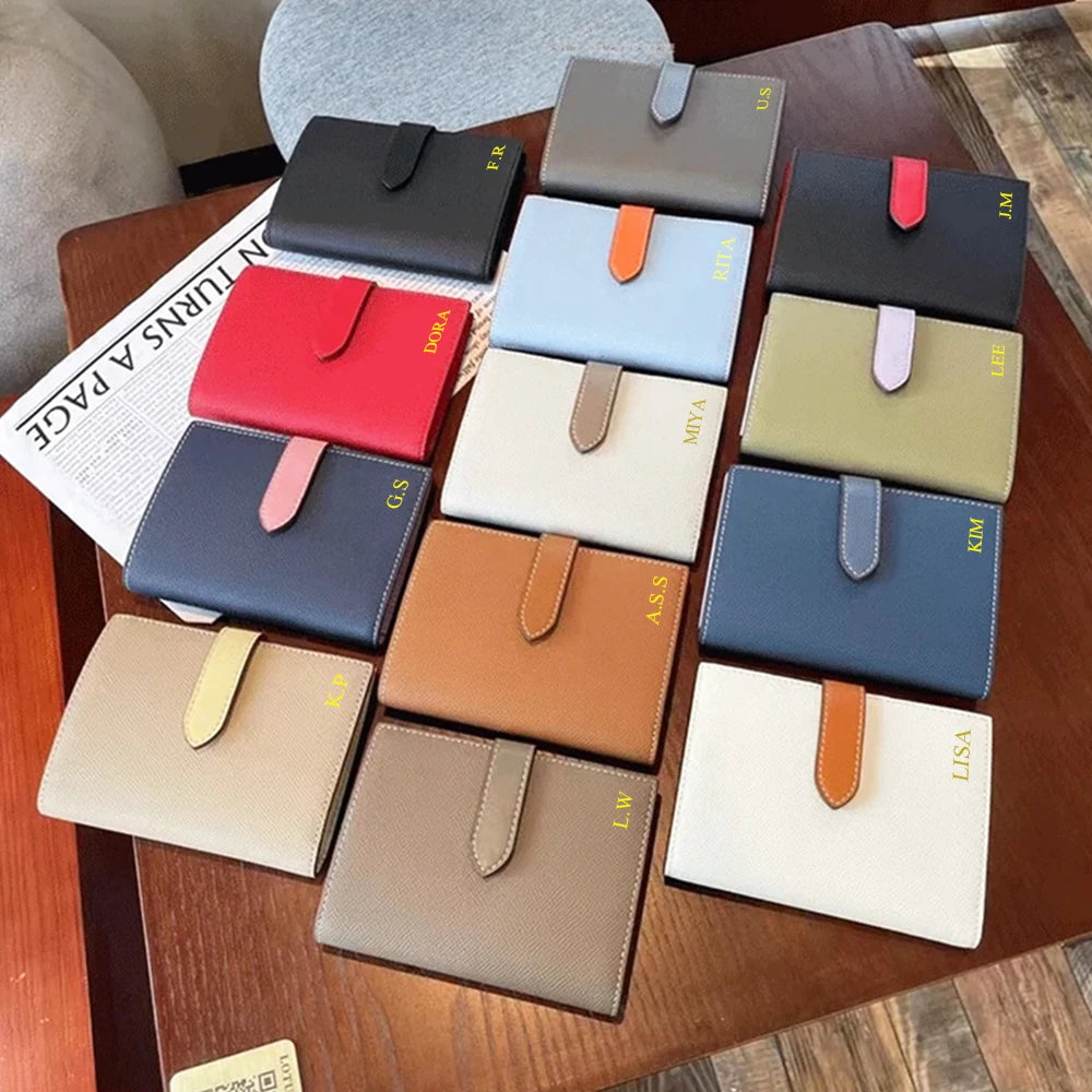 Luxury Design Genuine Leather Wallet For Woman Custom Initials Fashion Folding Passport Holder Business Card Holder Coin Purse