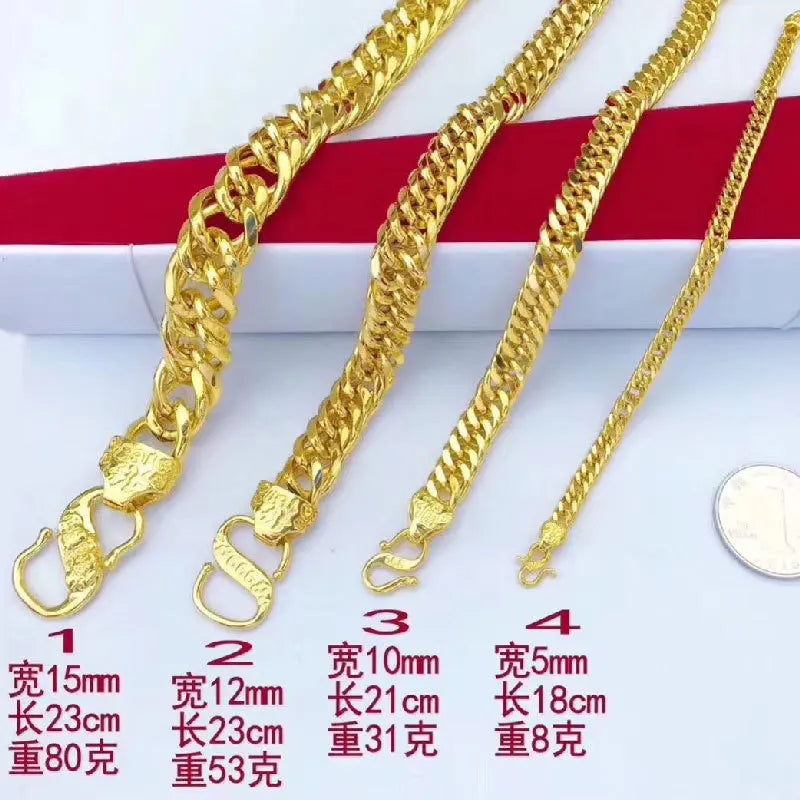 9999 24K real gold jewelry flat bracelet boss Fu's head hand jewelry men's and women's bracelet