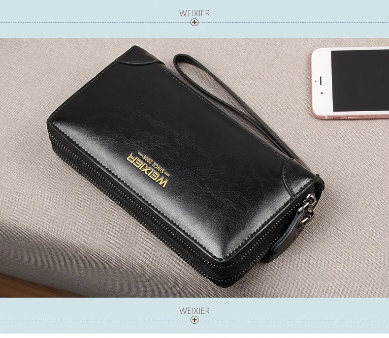 Men's wallet long wallet quality PU leather wallet men's Double Zipper Coin Pocket Purse youth business clutch Phone bag