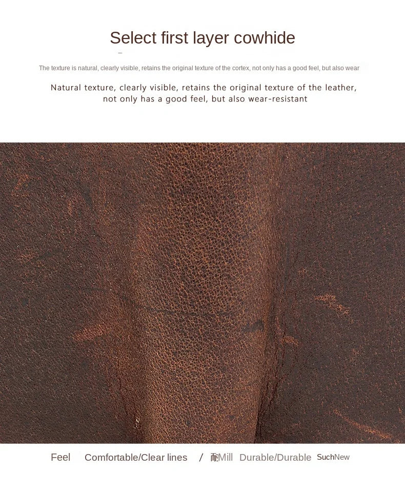 Men's Crazy Horse Leather Short Wallet Genuine Leather Buckle Wallet Vintage Top Layer Cowhide Card Holder Multi-Card  Wallet